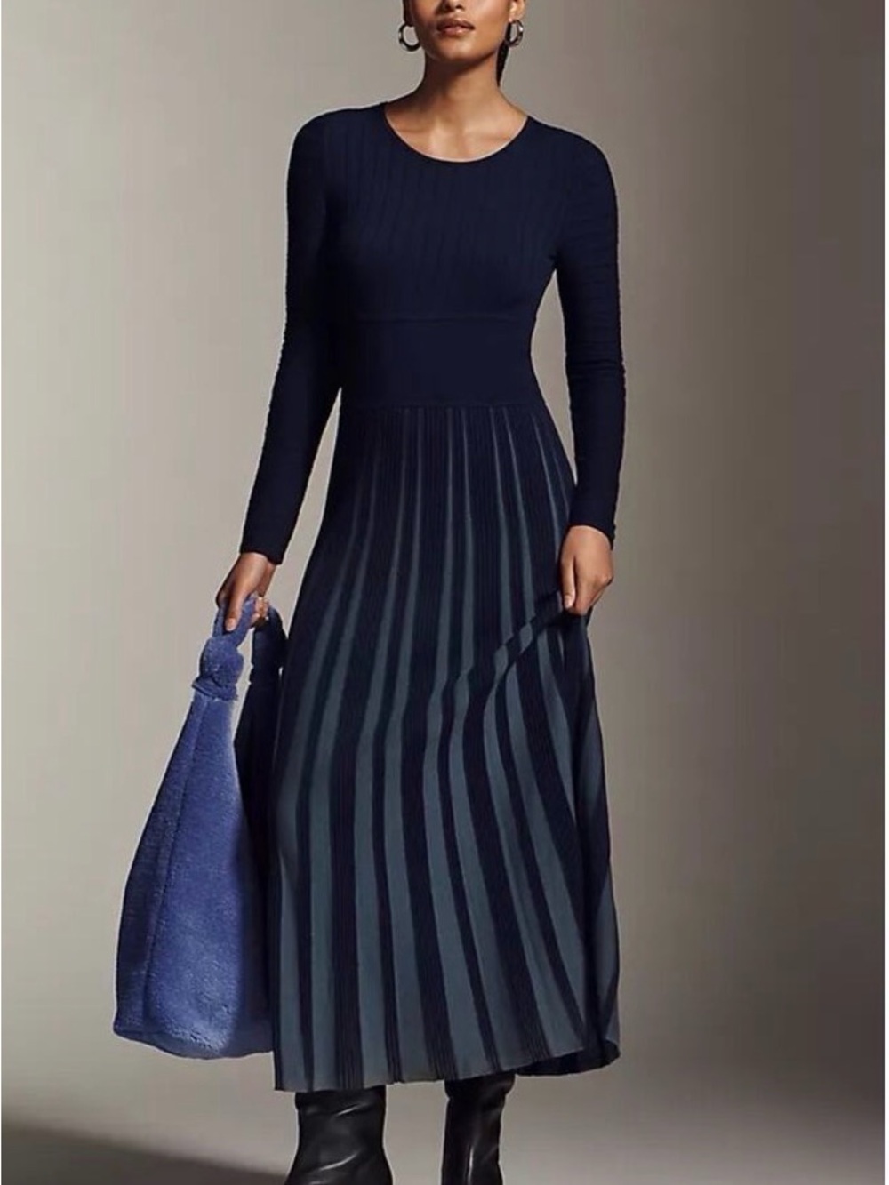 NWT Mare Mare Long-Sleeve Navy Midi Dress